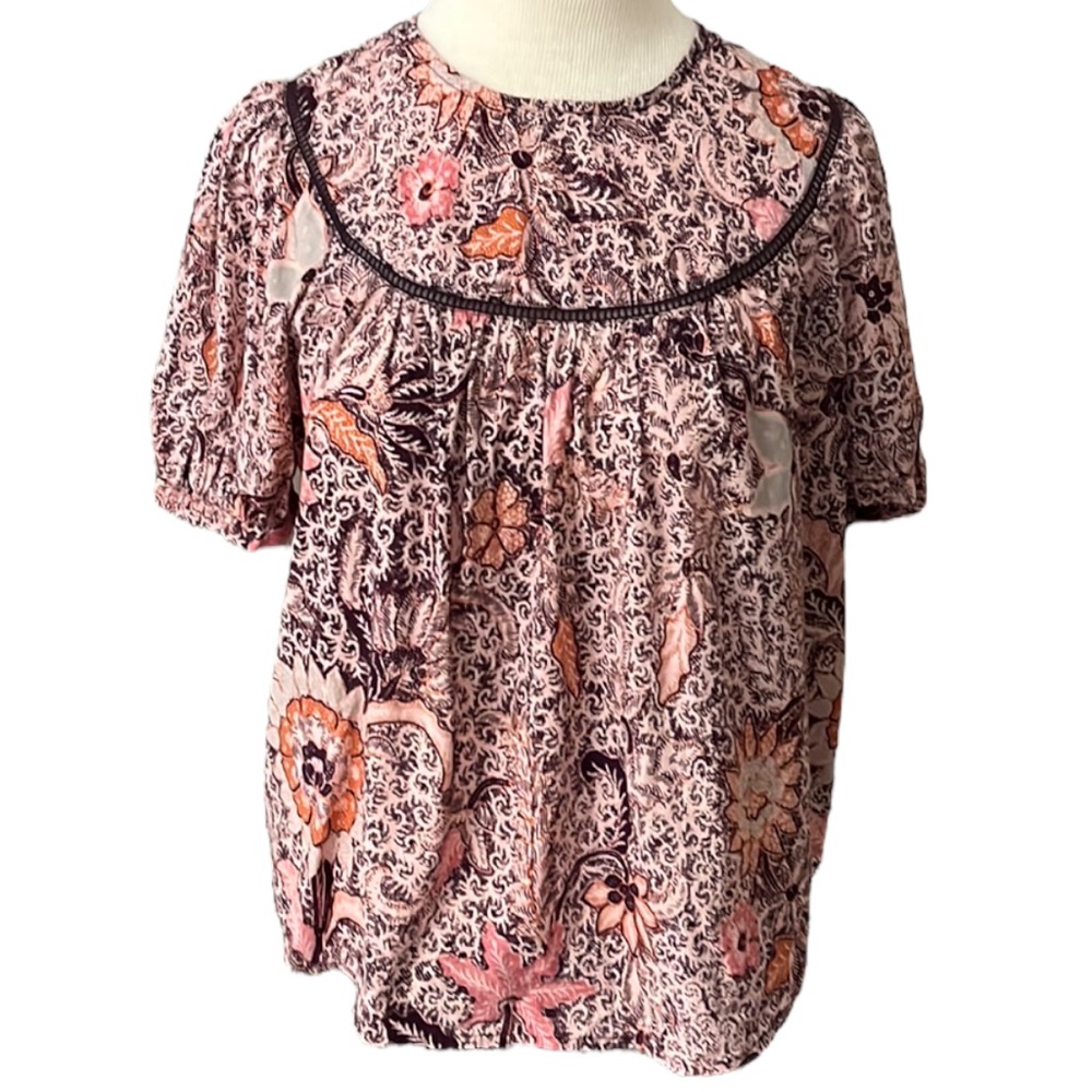Madewell Yoked Puff-Sleeve Top in Bali Blooms Small